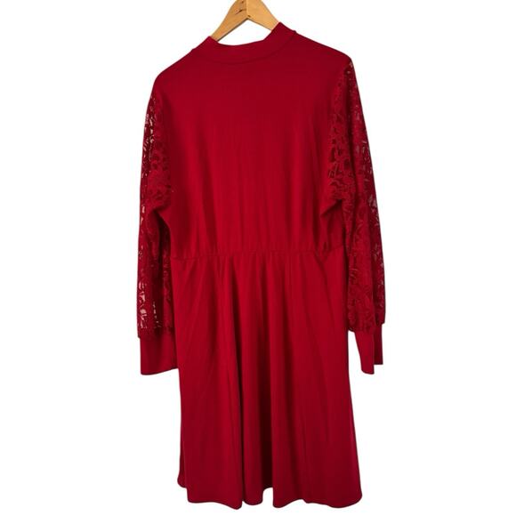 NWT Torrid Red At The Knee Jersey Lace Sleeve Mock Neck Skater Dress Size 1X - Picture 5 of 9